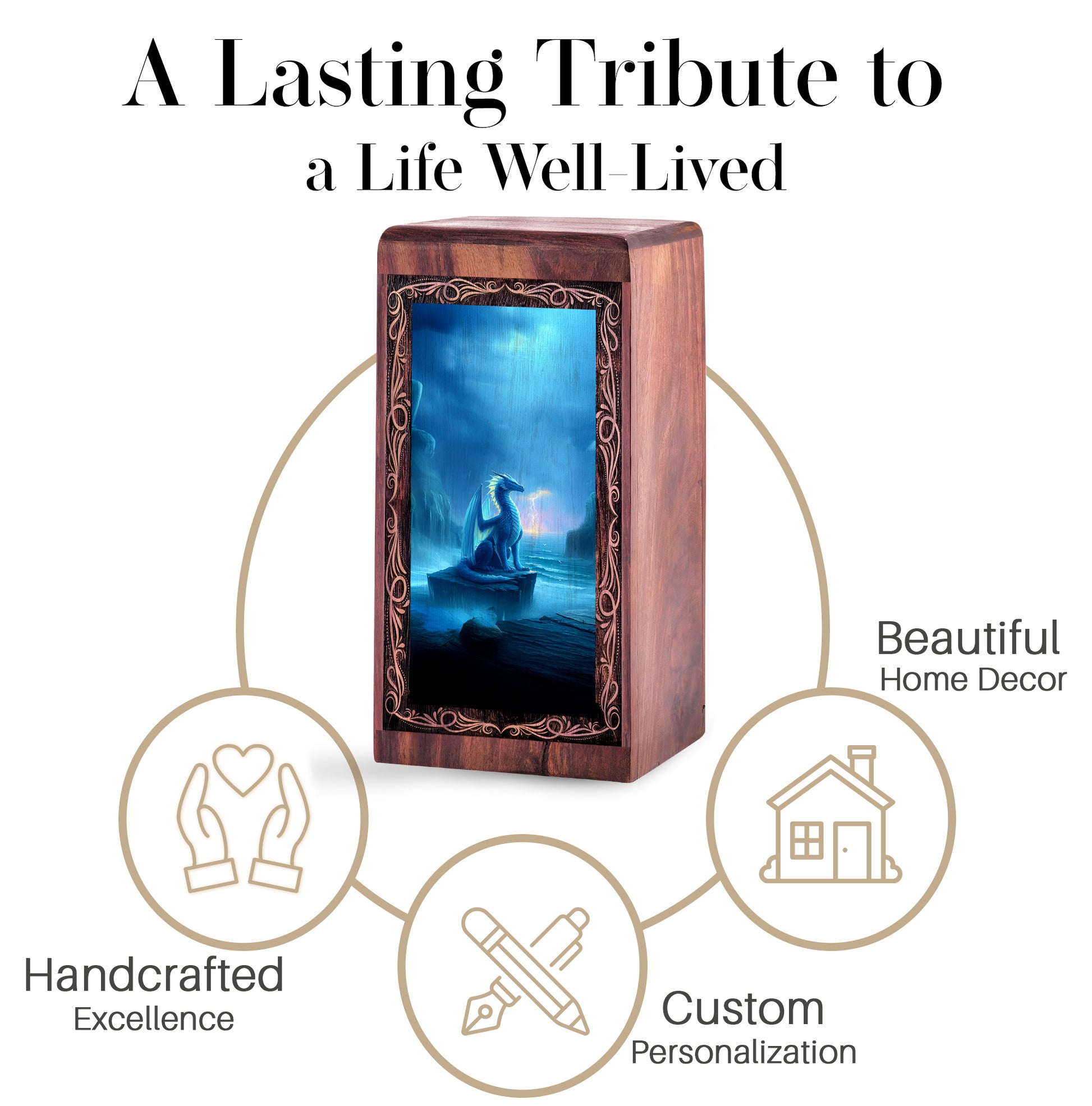 Dragon Cremation Urn Box - Fantasy Ocean Theme Funeral Urn For Human Ashes