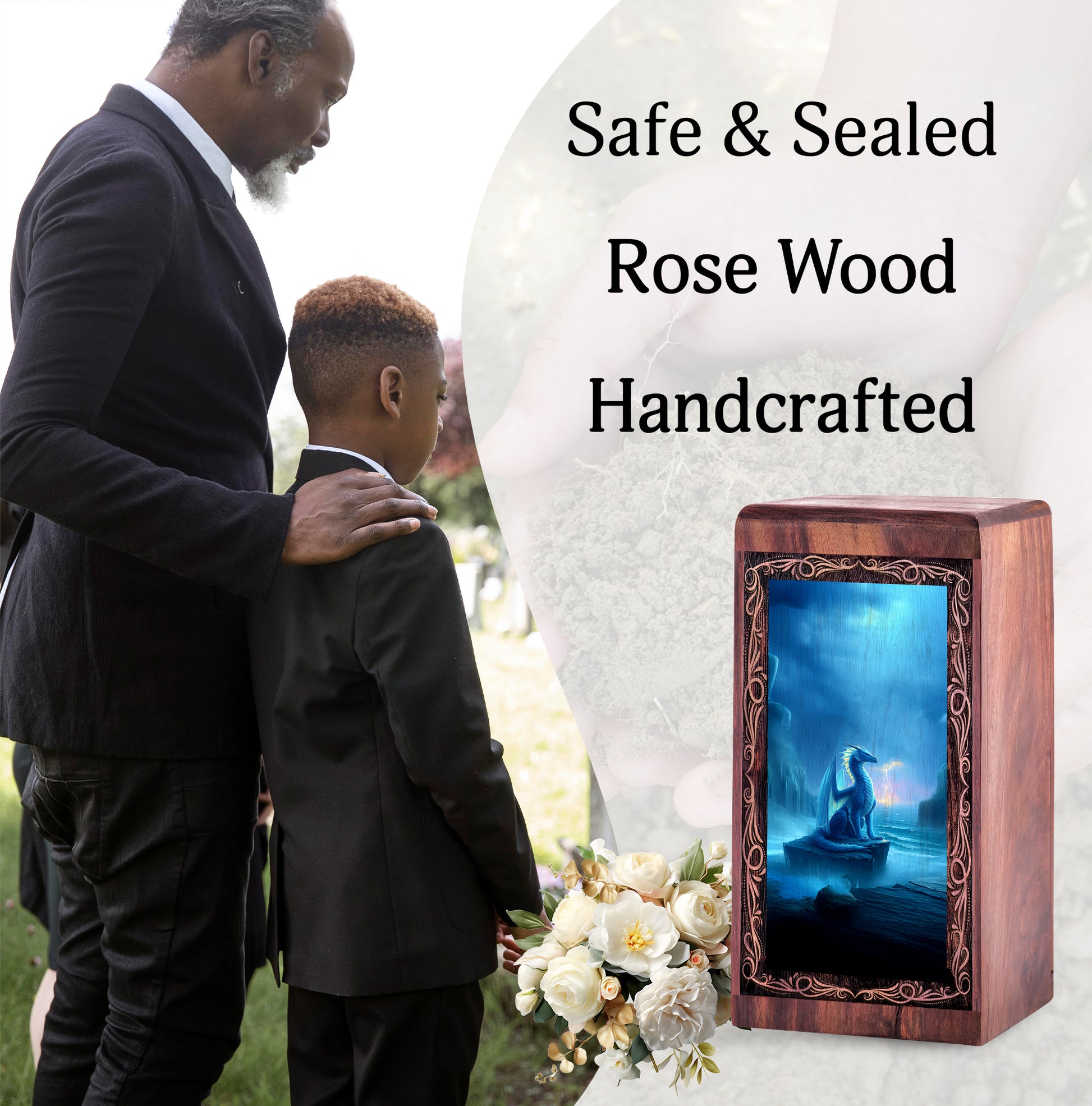 Dragon Cremation Urn Box - Fantasy Ocean Theme Funeral Urn For Human Ashes