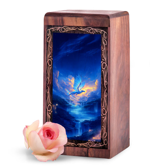 Sky Blue Dragon Funeral Memorial Urn - Waterfall Theme Creamtion Urn For Mom & Dad