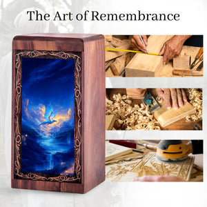 Sky Blue Dragon Funeral Memorial Urn - Waterfall Theme Creamtion Urn For Mom & Dad