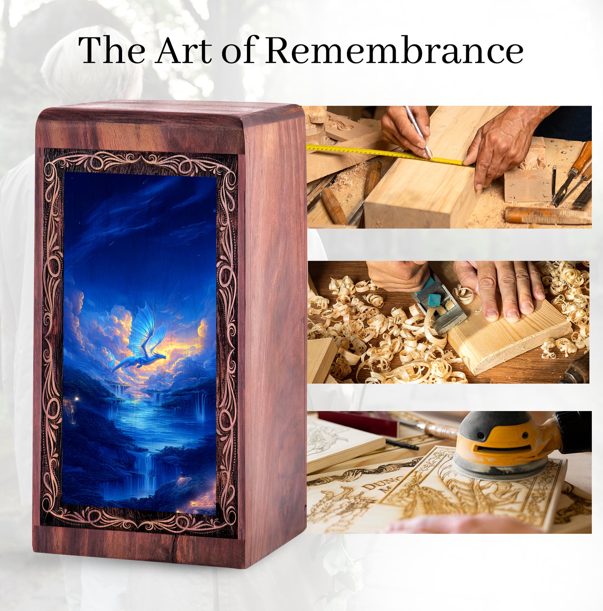 Sky Blue Dragon Funeral Memorial Urn - Waterfall Theme Creamtion Urn For Mom & Dad