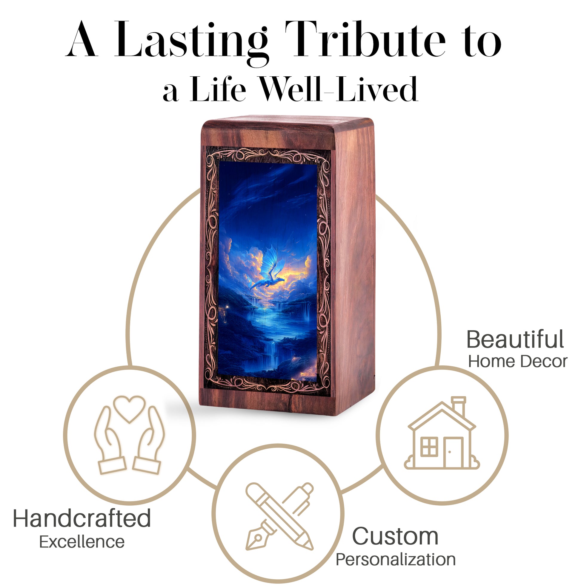 Sky Blue Dragon Funeral Memorial Urn - Waterfall Theme Creamtion Urn For Mom & Dad