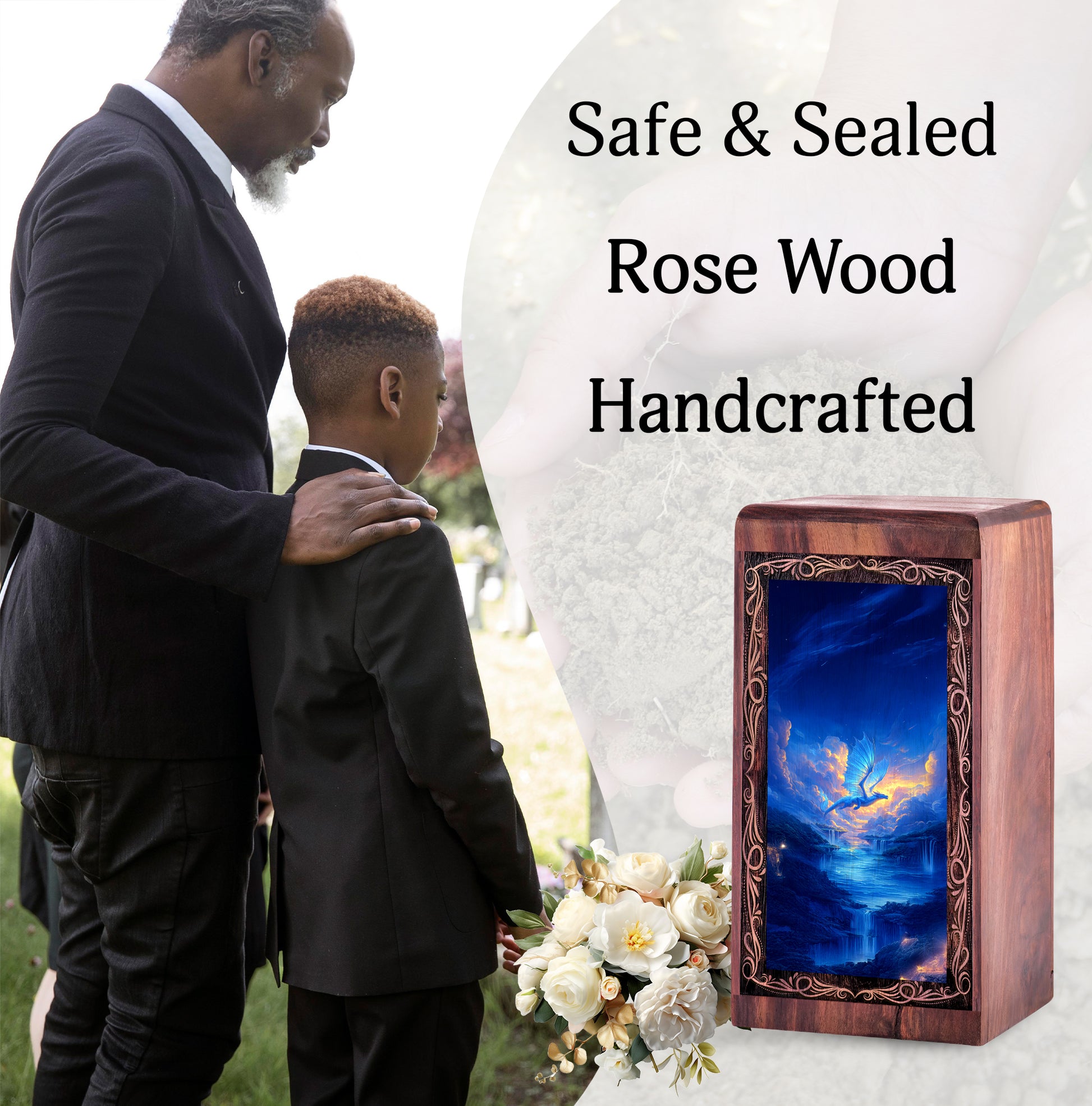 Sky Blue Dragon Funeral Memorial Urn - Waterfall Theme Creamtion Urn For Mom & Dad