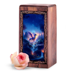 Peaceful Valley Dragon Creamtion Urn - Wooden Memorial Urn For Burial