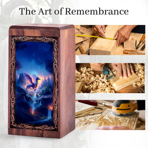 Peaceful Valley Dragon Creamtion Urn - Wooden Memorial Urn For Burial
