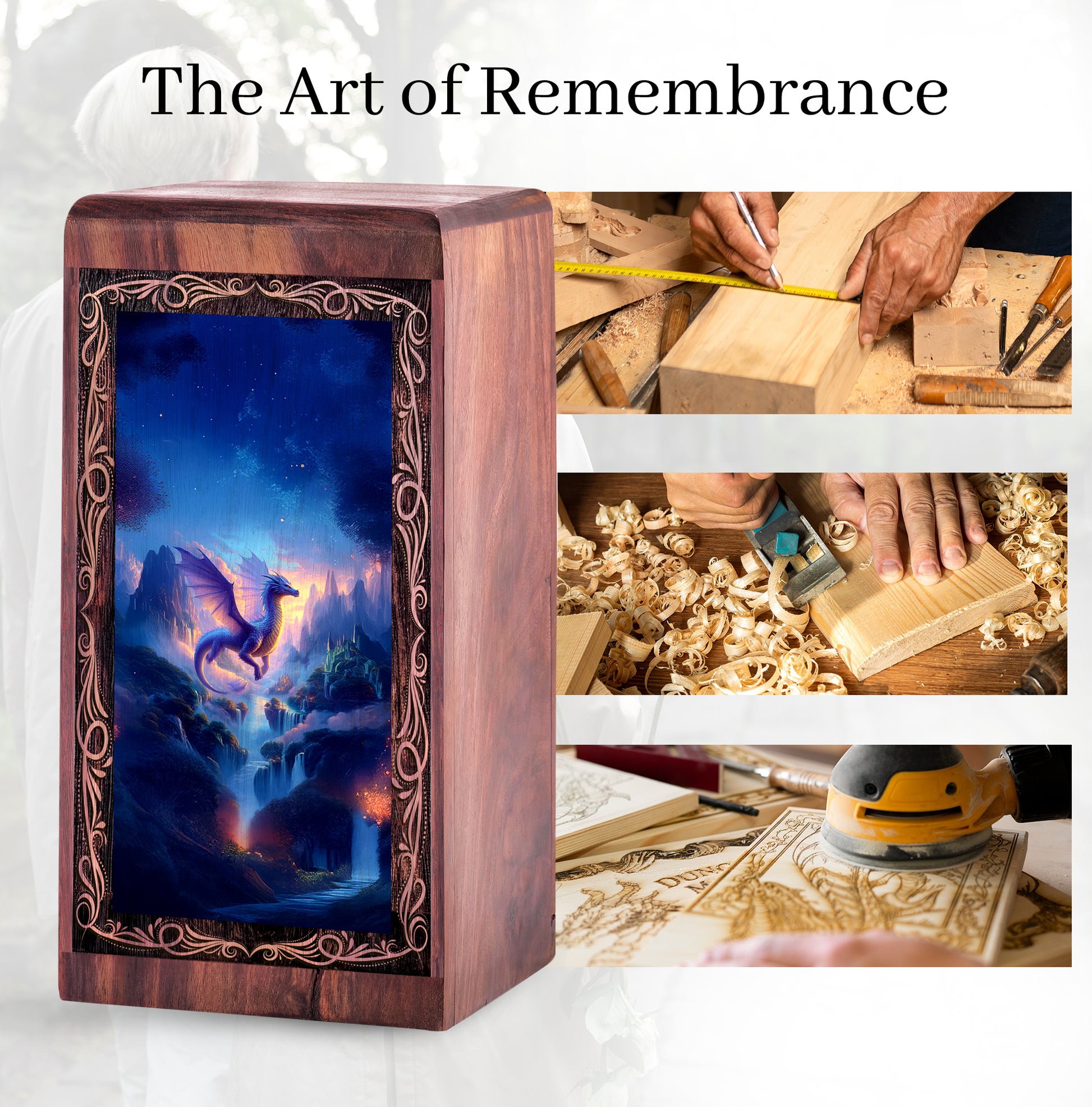 Peaceful Valley Dragon Creamtion Urn - Wooden Memorial Urn For Burial