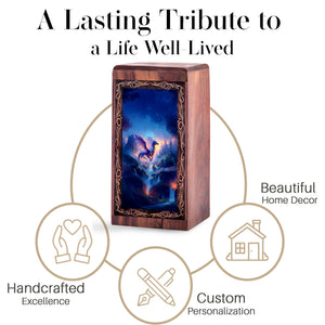 Peaceful Valley Dragon Creamtion Urn - Wooden Memorial Urn For Burial
