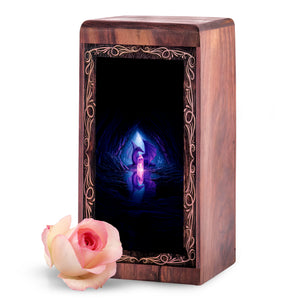 Crystal Cave Dragon Theme Urn Box - Wooden Cremation Urn For Human Ashes Adult