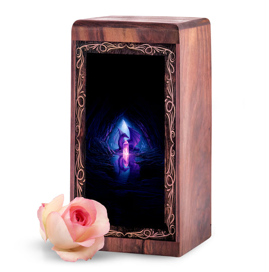 Crystal Cave Dragon Theme Urn Box - Wooden Cremation Urn For Human Ashes Adult