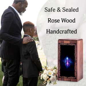 Crystal Cave Dragon Theme Urn Box - Wooden Cremation Urn For Human Ashes Adult