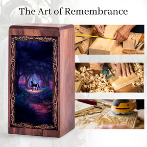 Rosewood Unicorn Urn Box for Ashes - Decorative Black Mysterious Unicorn Theme Urn