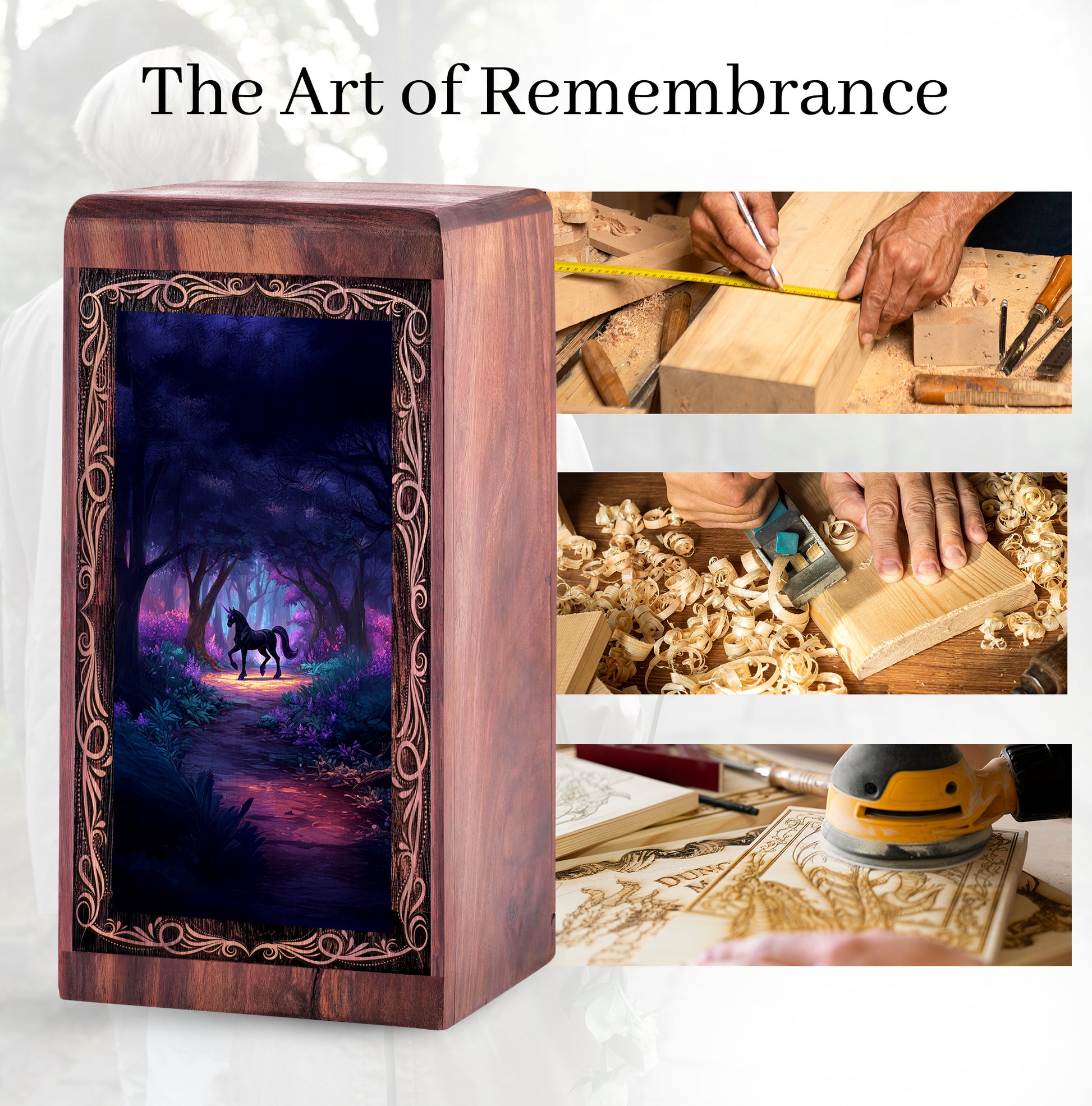 Rosewood Unicorn Urn Box for Ashes - Decorative Black Mysterious Unicorn Theme Urn