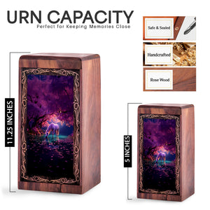Wood Cremation Urn for Burial - Unique White Unicorn Fantasy Wooden Box