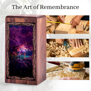 Wood Cremation Urn for Burial - Unique White Unicorn Fantasy Wooden Box
