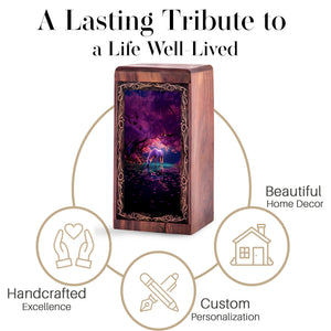 Wood Cremation Urn for Burial - Unique White Unicorn Fantasy Wooden Box