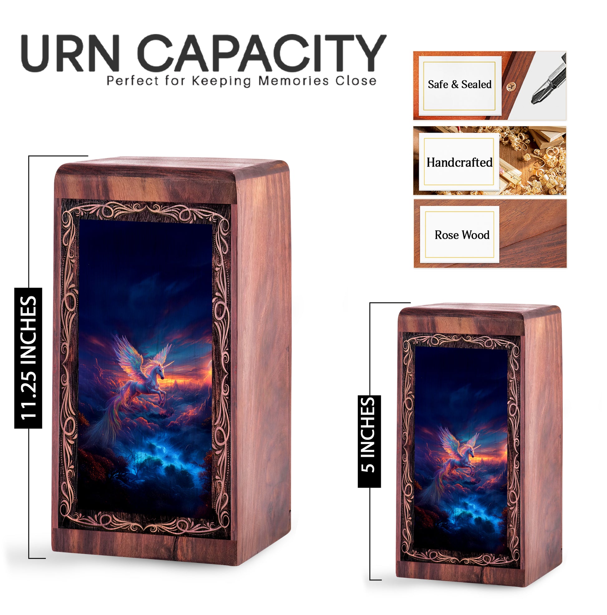 Magical Flying Unicorn Wood Urn Box - Wood Cremation Urn For Burial