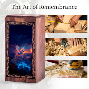 Magical Flying Unicorn Wood Urn Box - Wood Cremation Urn For Burial