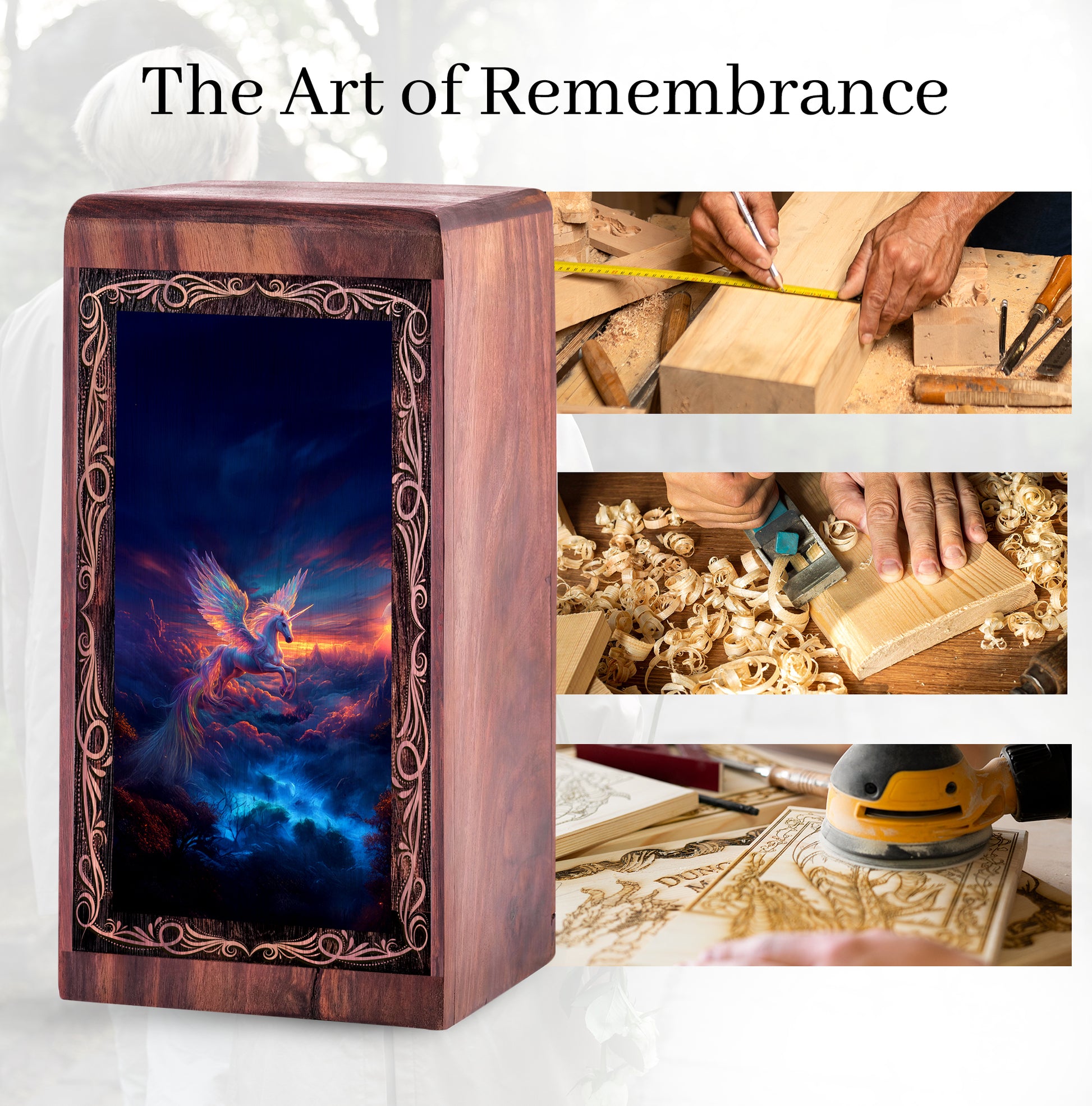 Magical Flying Unicorn Wood Urn Box - Wood Cremation Urn For Burial