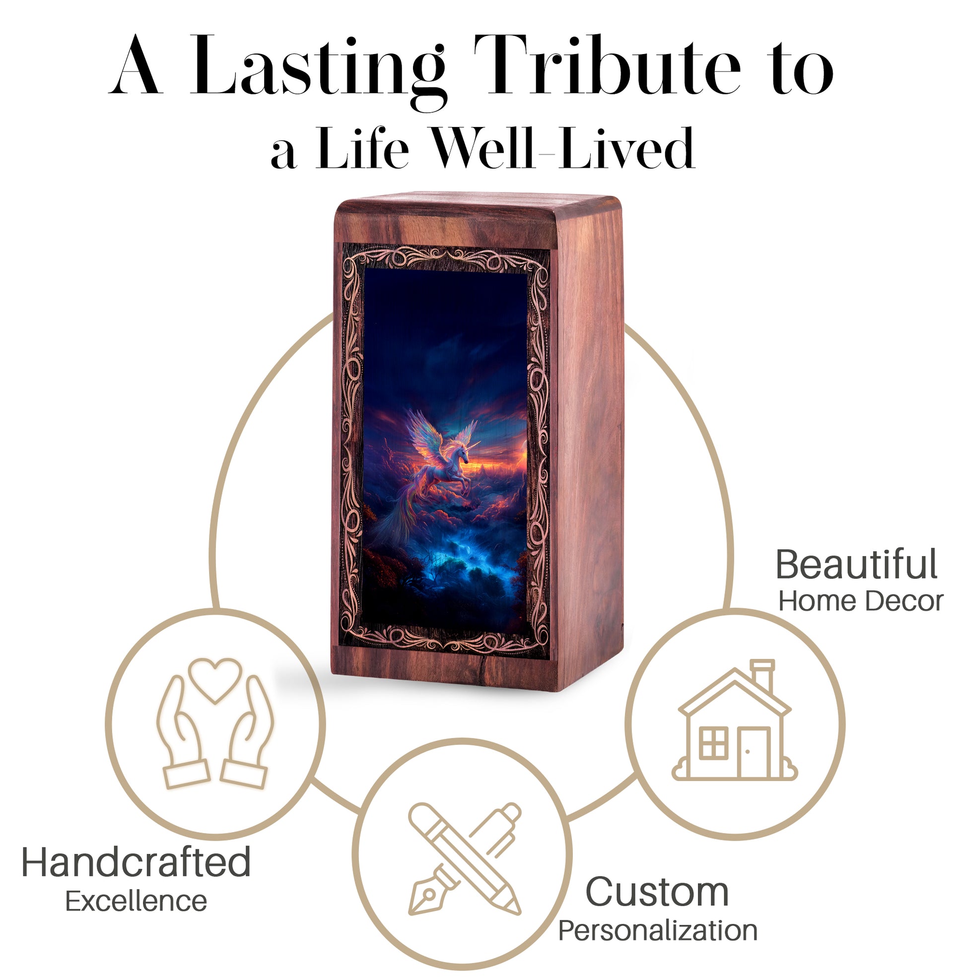 Magical Flying Unicorn Wood Urn Box - Wood Cremation Urn For Burial