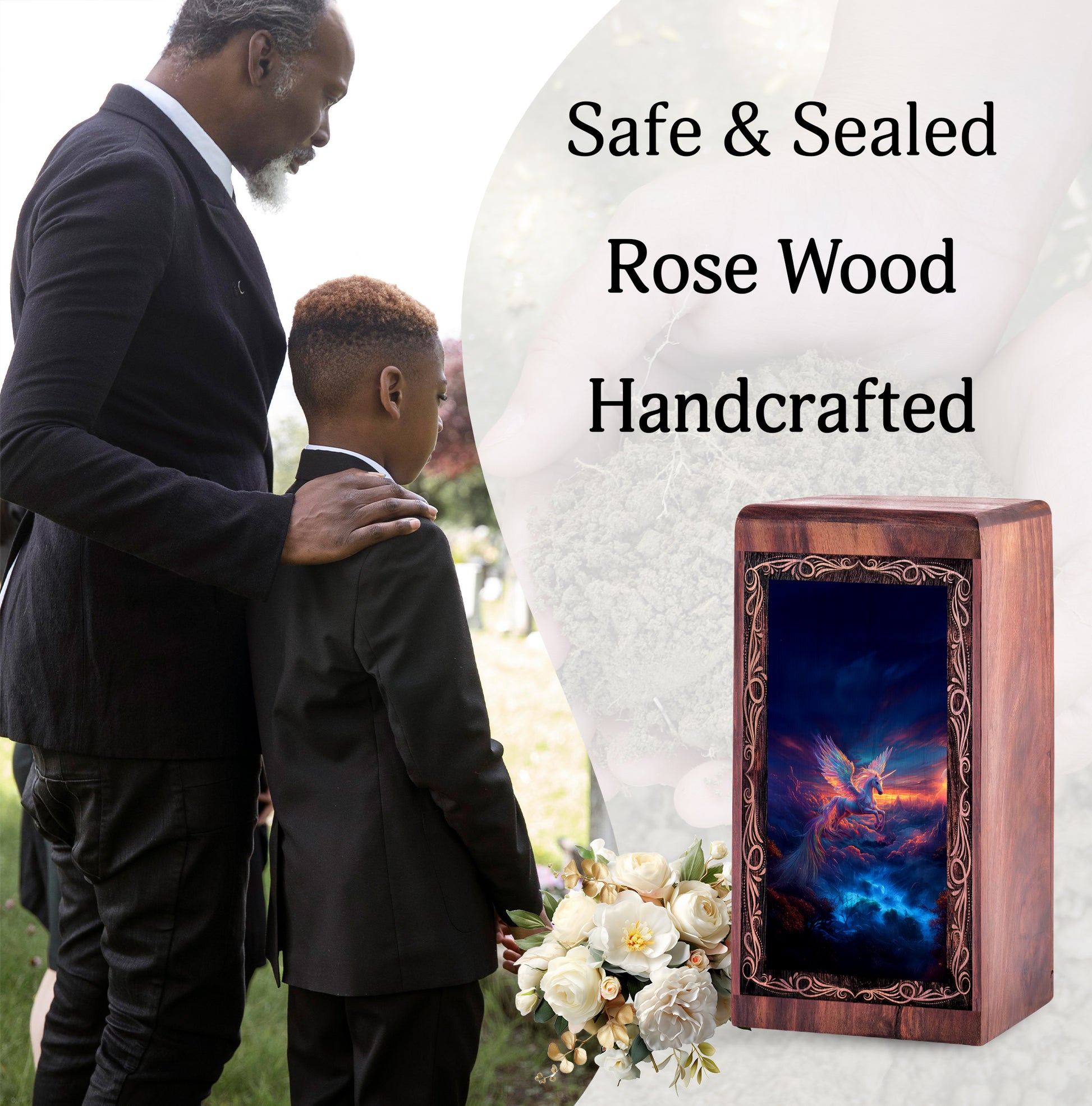 Magical Flying Unicorn Wood Urn Box - Wood Cremation Urn For Burial