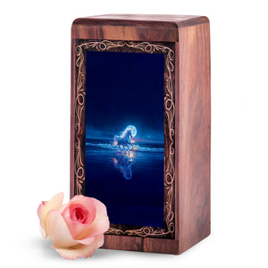 Midnight Sea Unicorn Urn - Large Wooden Urn For Human Ashes Adult Man