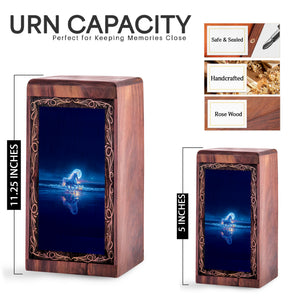 Midnight Sea Unicorn Urn - Large Wooden Urn For Human Ashes Adult Man