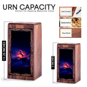 Rosewood Unicorn Urn Box Ashes - Decorative Wooden Box With Fire Unicorn