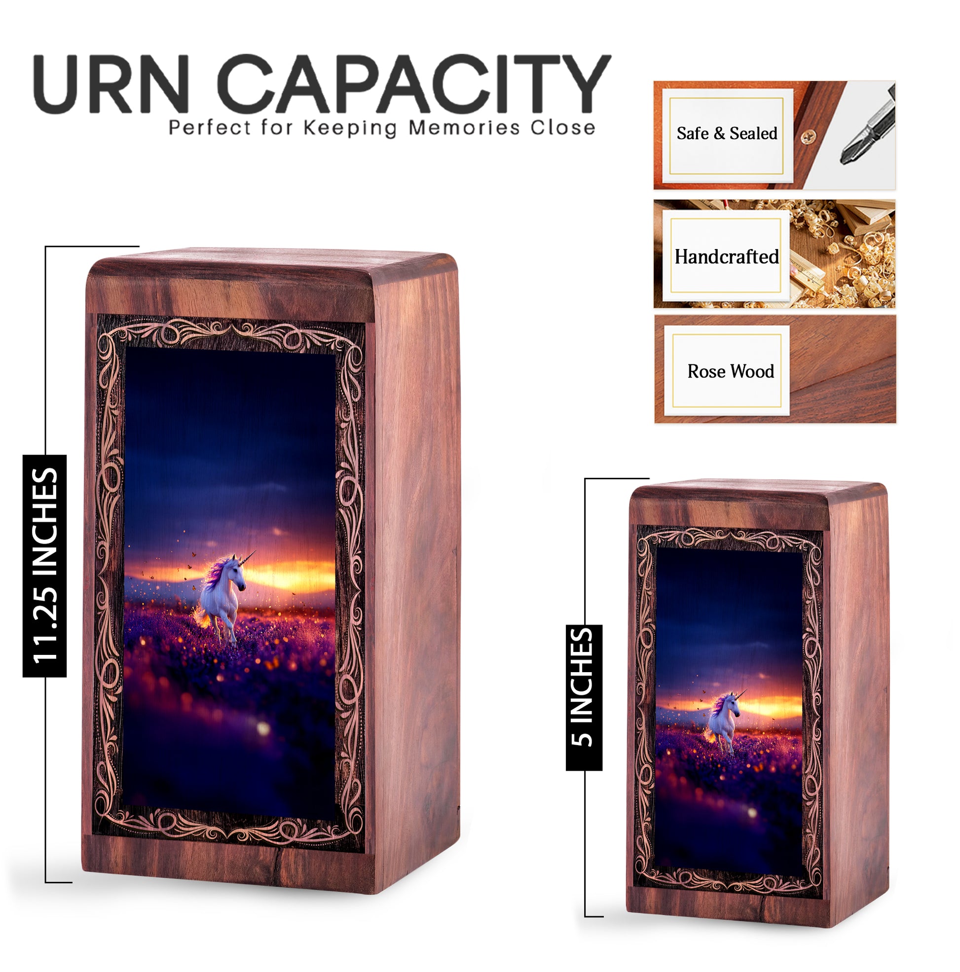 Unicorn Memorial Urn for Ashes - Magical Sunset Theme For Man & Woman