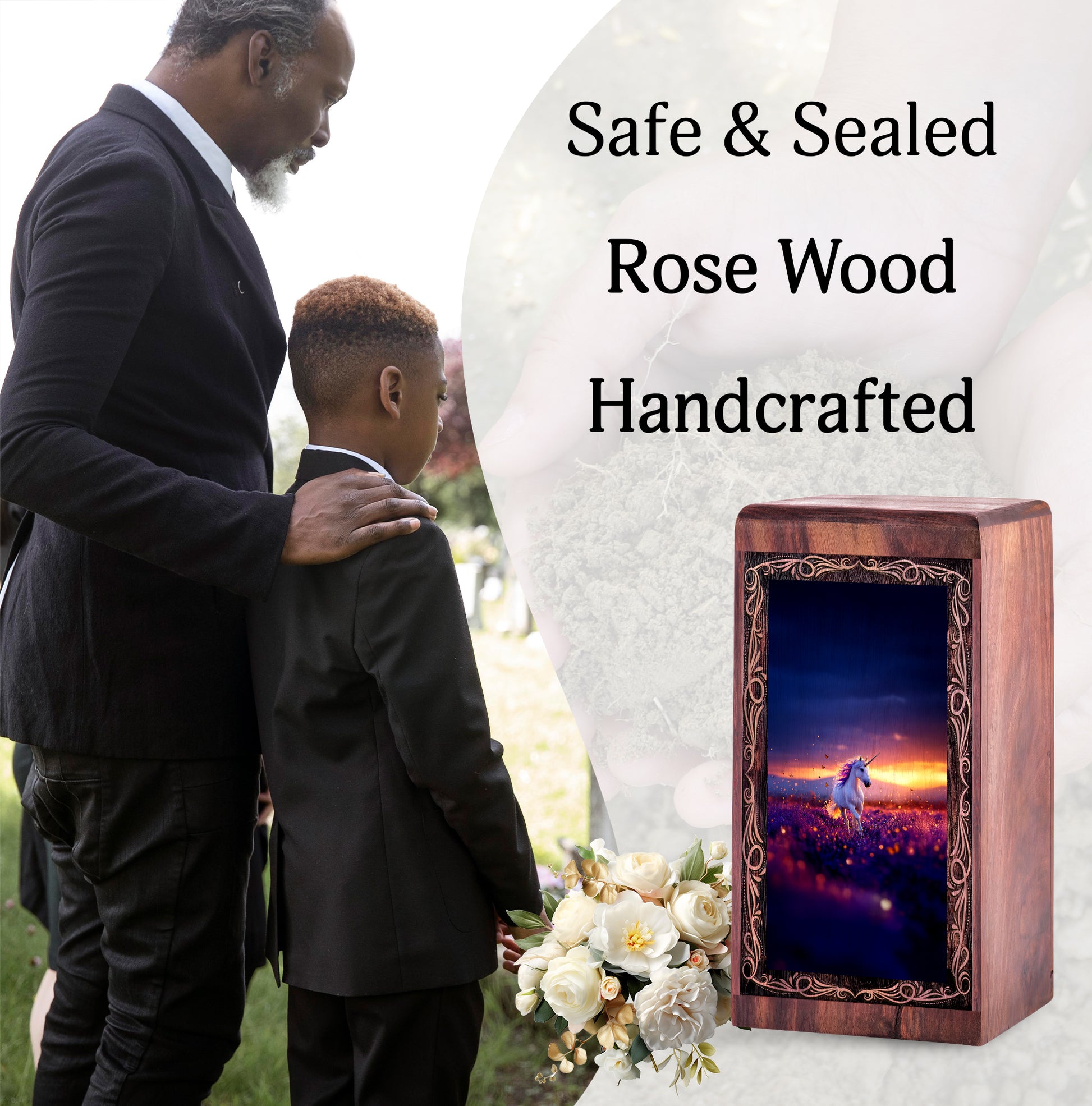 Unicorn Memorial Urn for Ashes - Magical Sunset Theme For Man & Woman