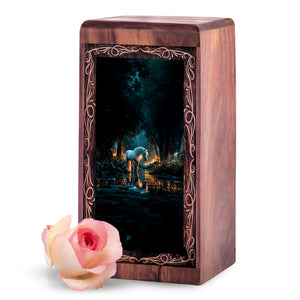 Unicorn Urn for Ashes - Decorative Wood Box with Lake Design For Ashes