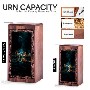 Unicorn Urn for Ashes - Decorative Wood Box with Lake Design For Ashes
