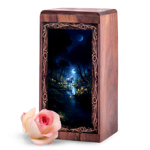Night Unicorn Forest Urn for Adult Ashes - Moon light Memorial Urn for Human Ashes