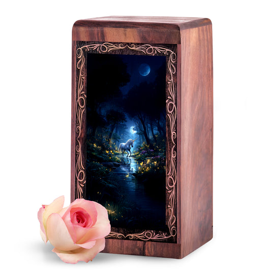 Night Unicorn Forest Urn for Adult Ashes - Moon light Memorial Urn for Human Ashes