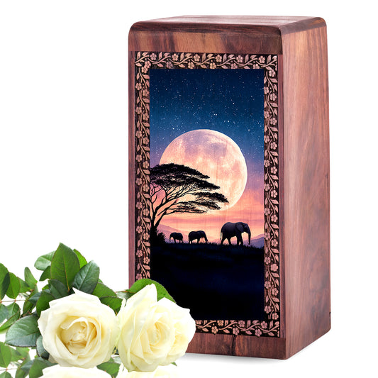 Elephant Wooden Cremation Urn For Ground Burial - Urn For Adult Human Ashes