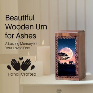Elephant Wooden Cremation Urn For Ground Burial - Urn For Adult Human Ashes