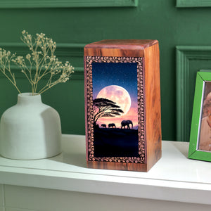 Elephant Wooden Cremation Urn For Ground Burial - Urn For Adult Human Ashes