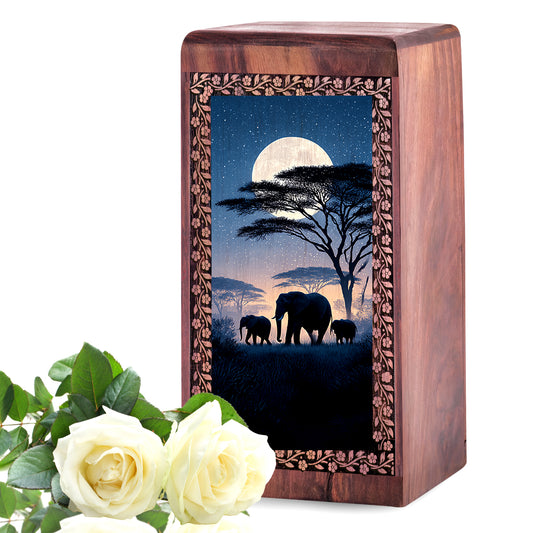 Elephant Family Urn Box For Ashes - Handcrafted Urn For Adult Male & Female