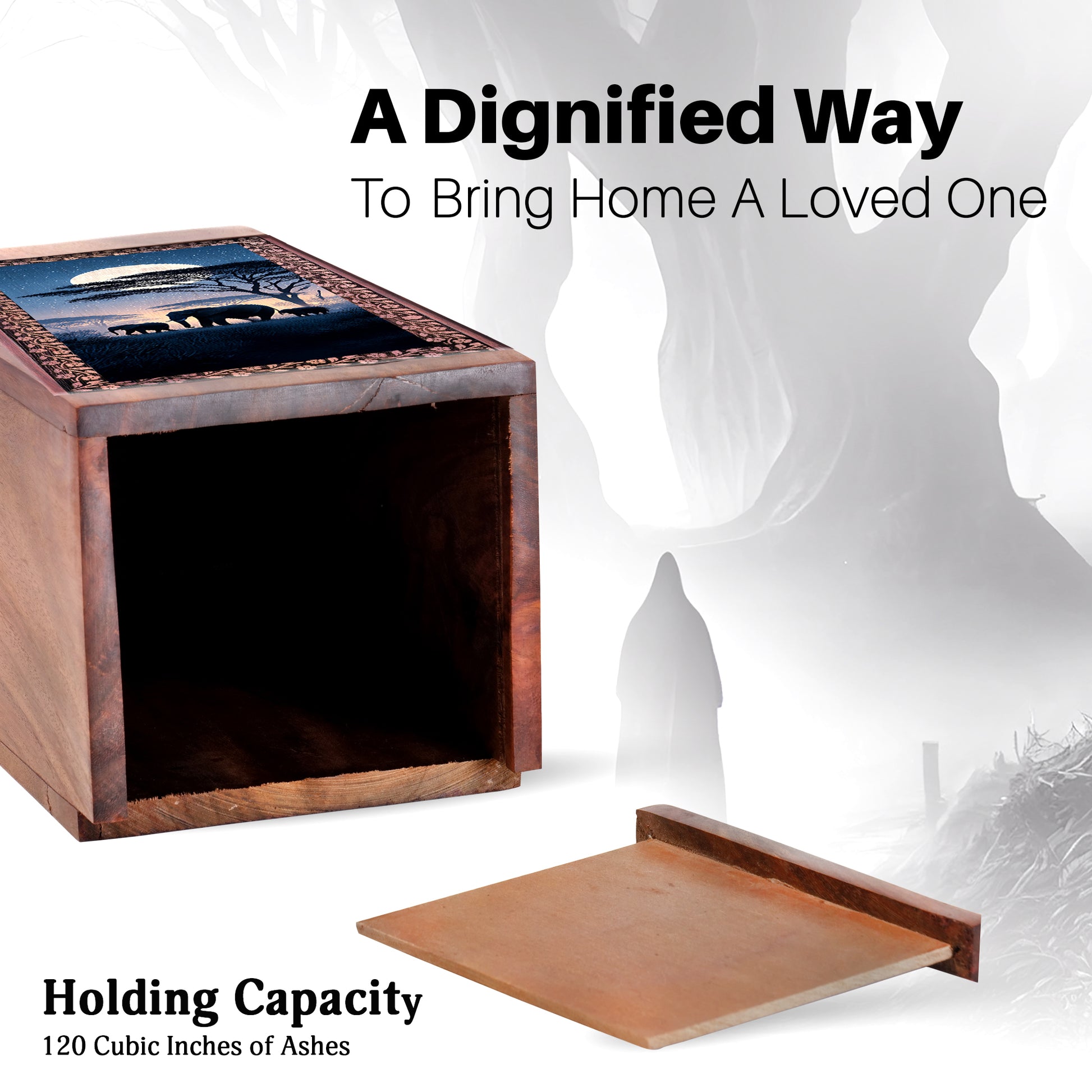 Elephant Family Urn Box For Ashes - Handcrafted Urn For Adult Male & Female