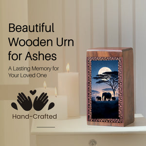 Elephant Family Urn Box For Ashes - Handcrafted Urn For Adult Male & Female
