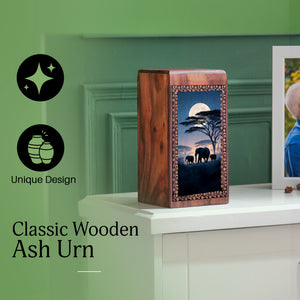 Elephant Family Urn Box For Ashes - Handcrafted Urn For Adult Male & Female