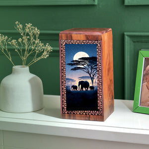 Elephant Family Urn Box For Ashes - Handcrafted Urn For Adult Male & Female