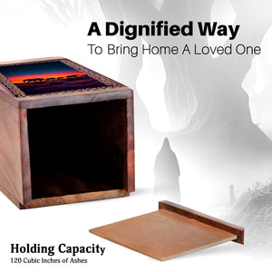 Elephant Family Wooden Memorial Box - Ashes Cremation Urn For Funeral