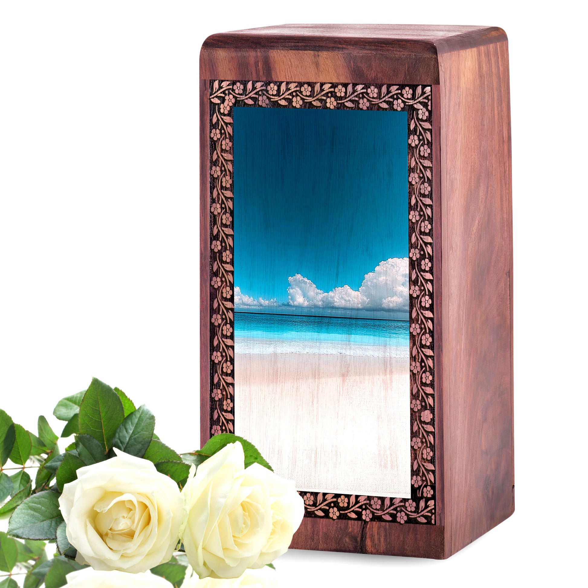 Beach Themed Wooden Urn For Ashes - Ocean Urn Box For Memorial