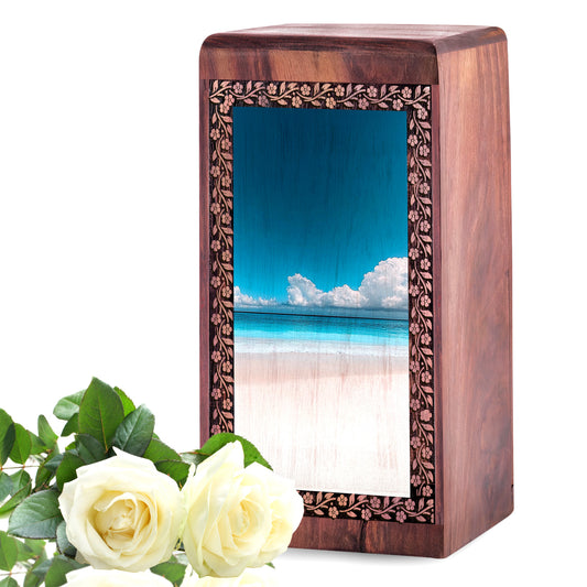 Beach Themed Wooden Urn For Ashes - Ocean Urn Box For Memorial