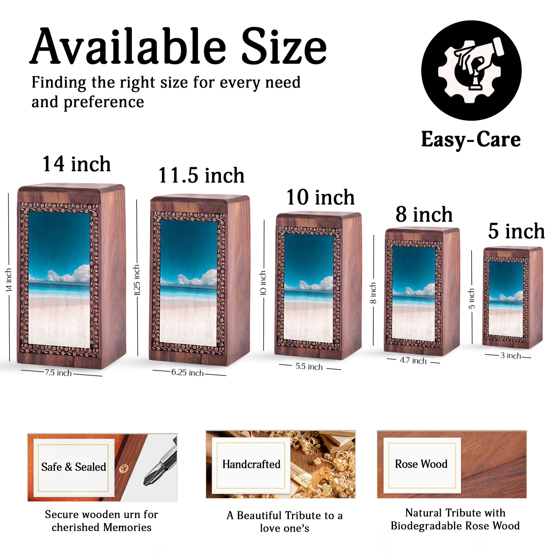 Beach Themed Wooden Urn For Ashes - Ocean Urn Box For Memorial