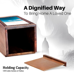Beach Themed Wooden Urn For Ashes - Ocean Urn Box For Memorial