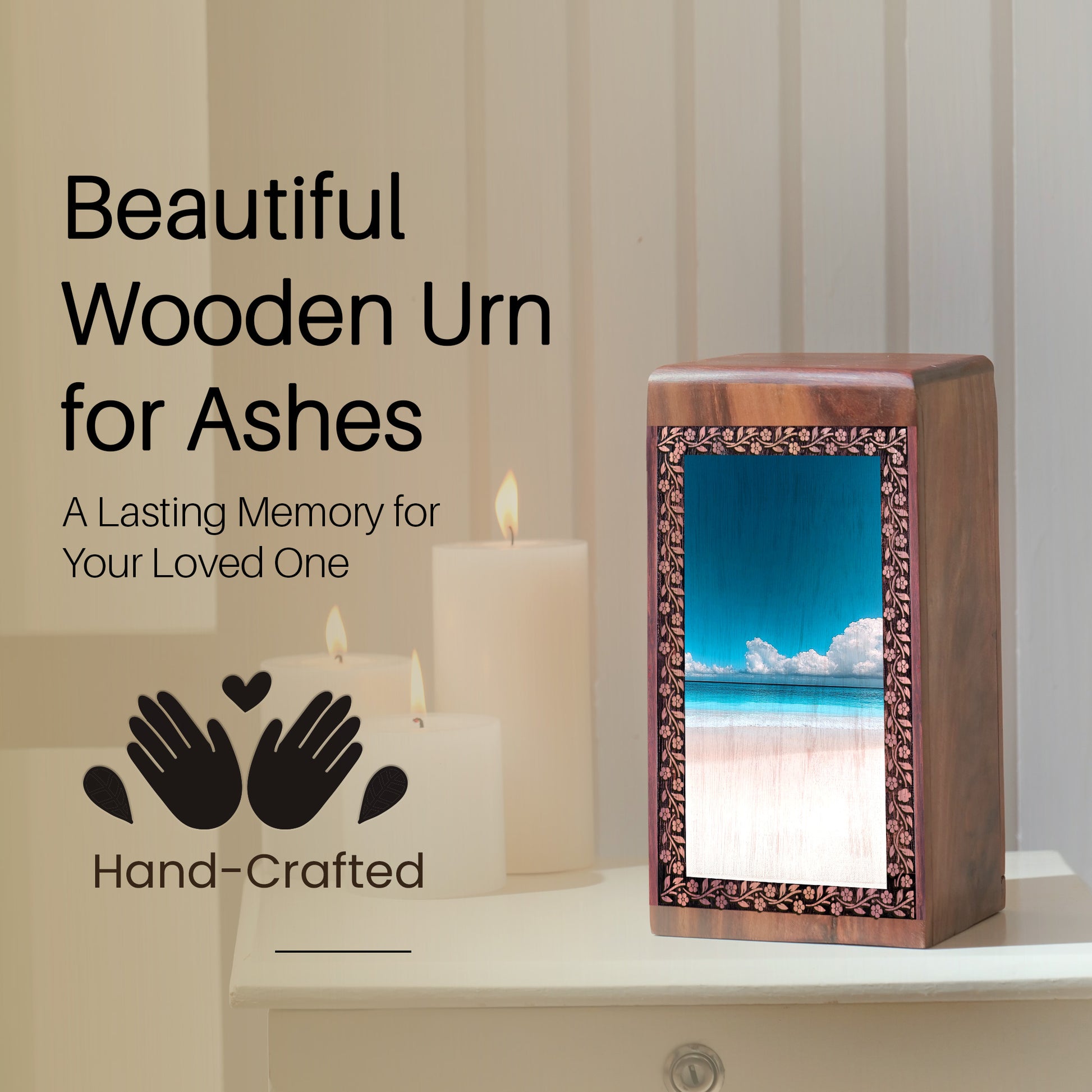 Beach Themed Wooden Urn For Ashes - Ocean Urn Box For Memorial