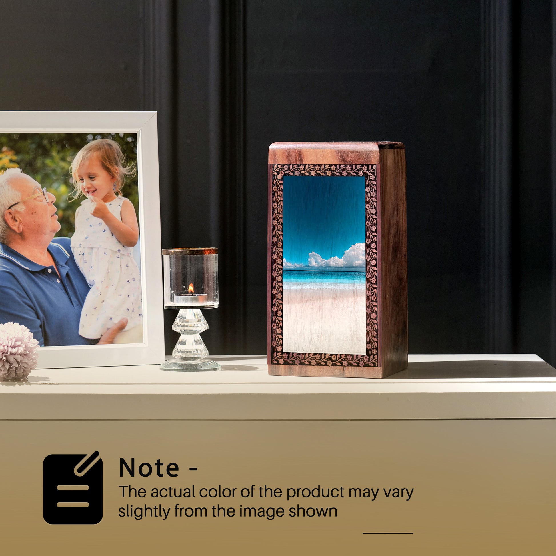 Beach Themed Wooden Urn For Ashes - Ocean Urn Box For Memorial