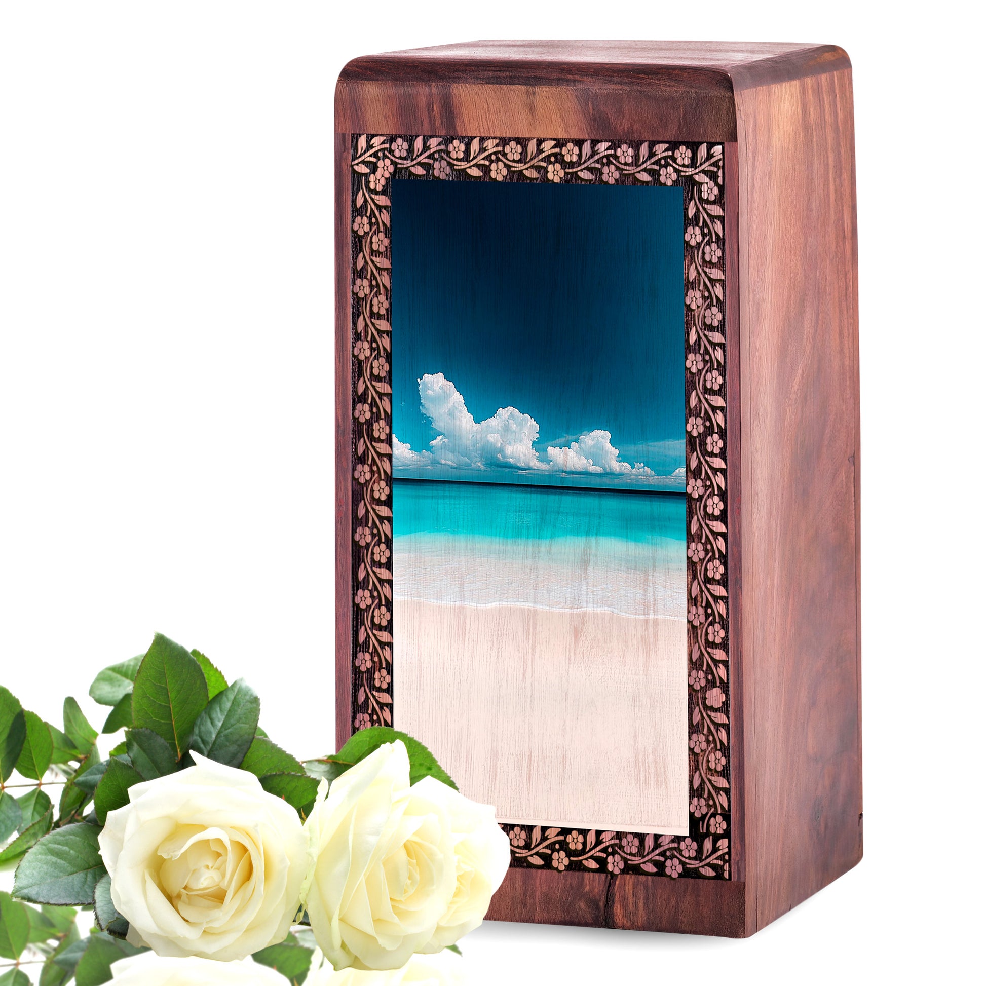 Beach Scenic Wooden Urn For Ashes - Ocean Wooden Cremation Urns