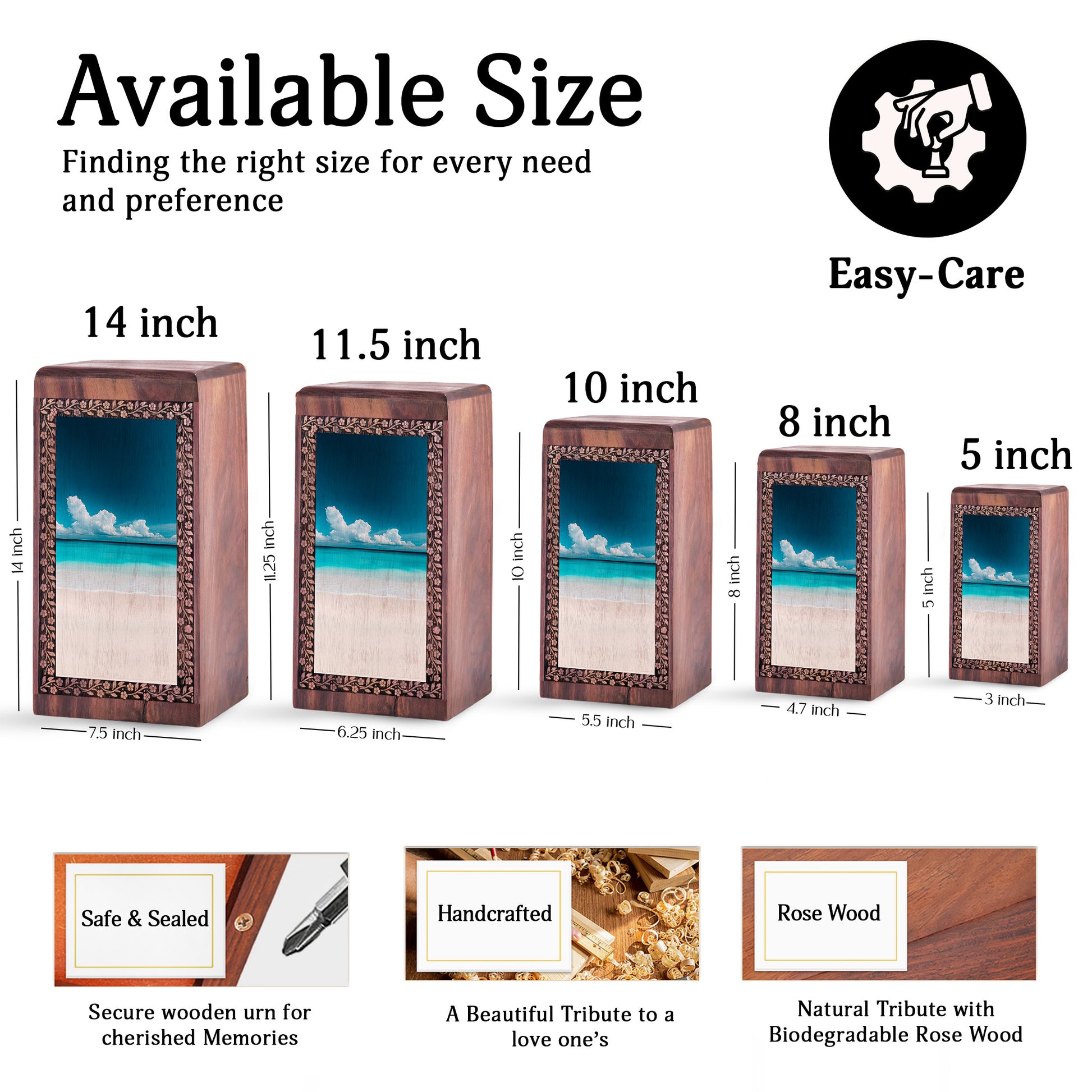 Beach Scenic Wooden Urn For Ashes - Ocean Wooden Cremation Urns